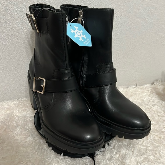 NWT Kenneth Cole Rhode Heel Buckle Polar Grip Black Leather Mid Calf Boots Sz 8 - Picture 2 of 11